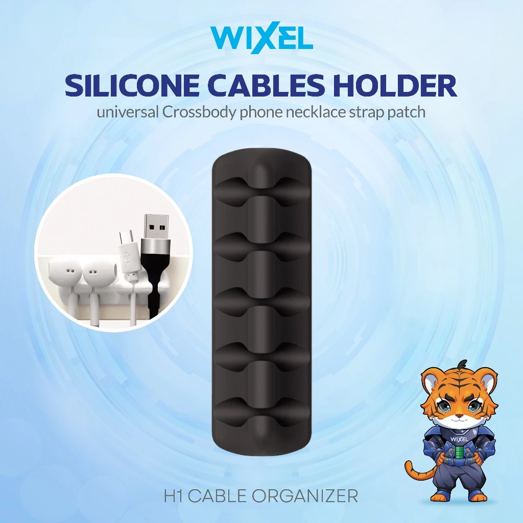 WIXEL H1 Cable Clip Organizer 5 Slot Silicone Penjepit Perapih Kabel Managemen Silikon Jepitan Klip Hitam