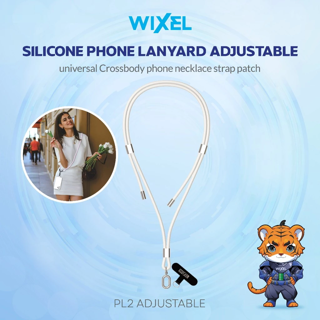 WIXEL PL2 Adjustable Long Phone Lanyard Silicone Tali Gantungan Handphone Crossbody Neck Phone Hanger HP Cross Body Necklece Strap Kalung Straps Silikon Selempang Badan Putih