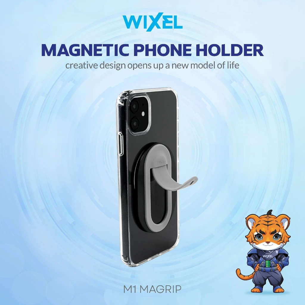 WIXEL M1 Magrip Magnetic Phone Holder MagSafe Silicone 2 in 1 with Simple Car Holder Lobang AC Air Vent Magnet Ring Stand Iring I Ring Silikon Grey