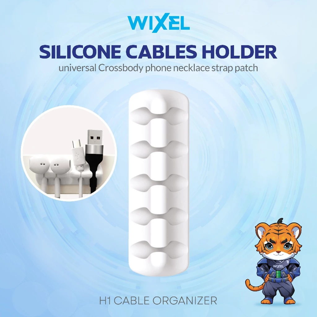 WIXEL H1 Cable Clip Organizer 5 Slot Silicone Penjepit Perapih Kabel Managemen Silikon Jepitan Klip Putih