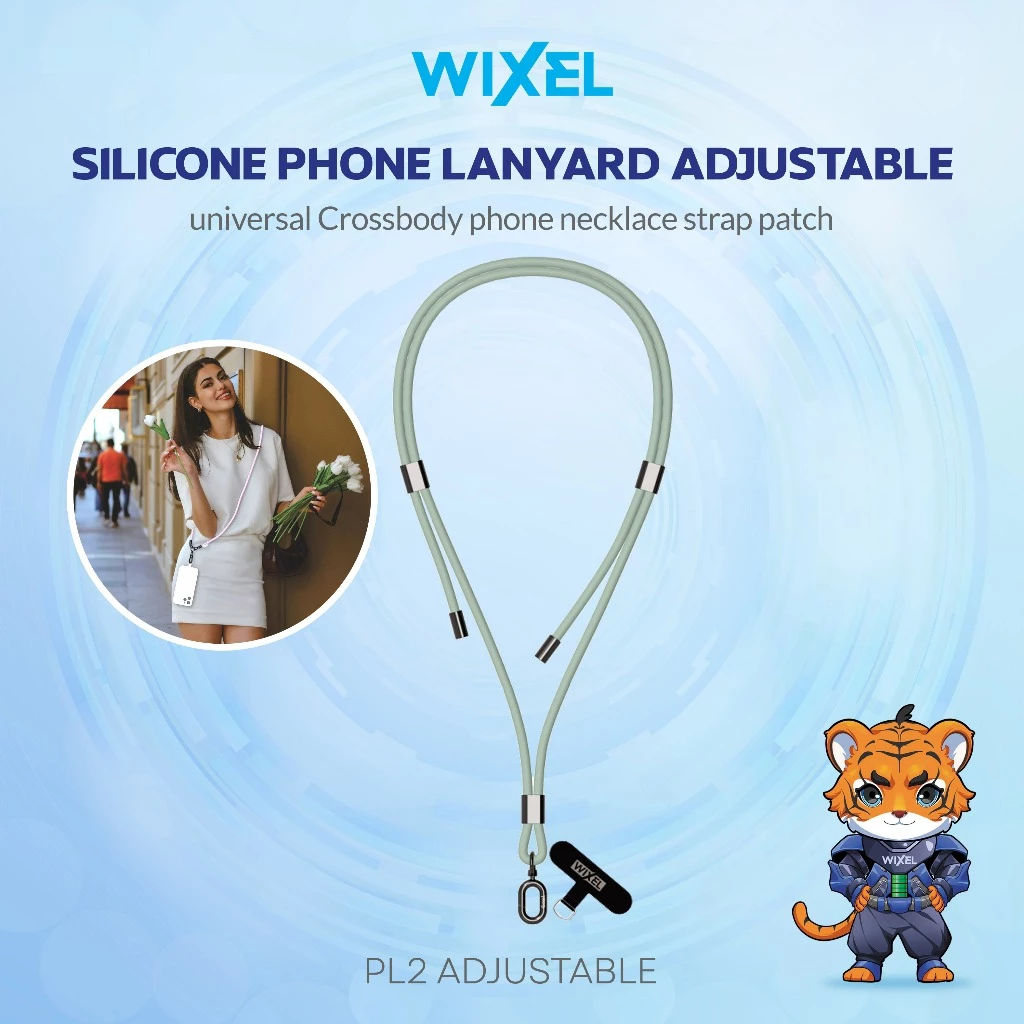 WIXEL PL2 Adjustable Long Phone Lanyard Silicone Tali Gantungan Handphone Crossbody Neck Phone Hanger HP Cross Body Necklece Strap Kalung Straps Silikon Selempang Badan Hijau Army