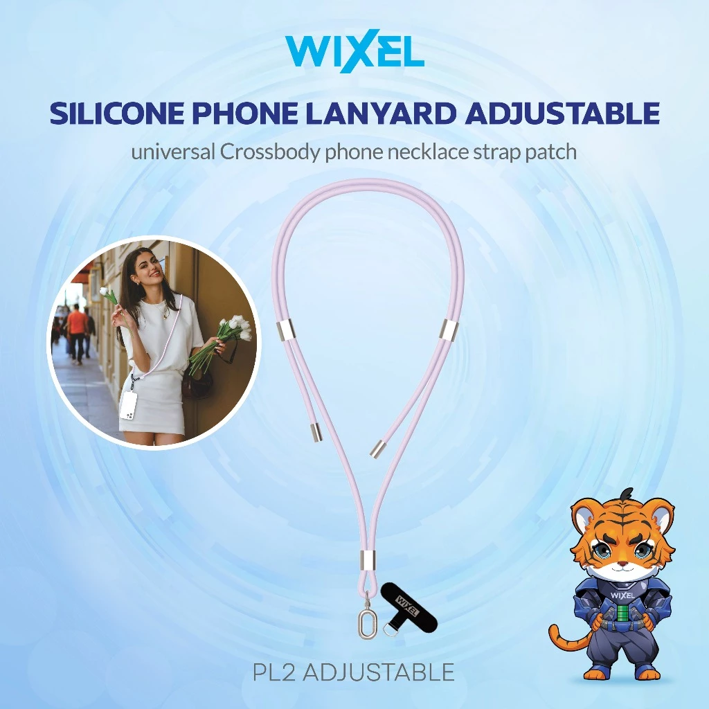 WIXEL PL2 Adjustable Long Phone Lanyard Silicone Tali Gantungan Handphone Crossbody Neck Phone Hanger HP Cross Body Necklece Strap Kalung Straps Silikon Selempang Badan Ungu