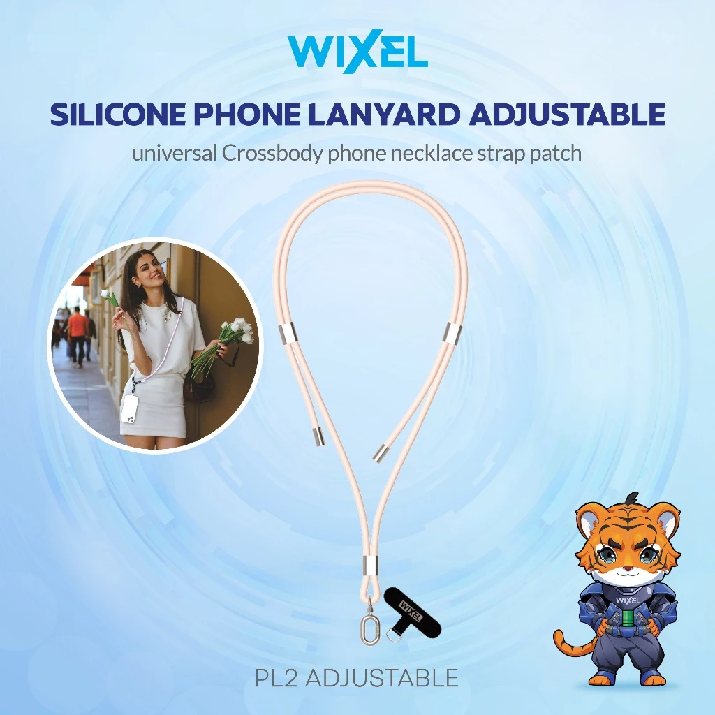 WIXEL PL2 Adjustable Long Phone Lanyard Silicone Tali Gantungan Handphone Crossbody Neck Phone Hanger HP Cross Body Necklece Strap Kalung Straps Silikon Selempang Badan Pink