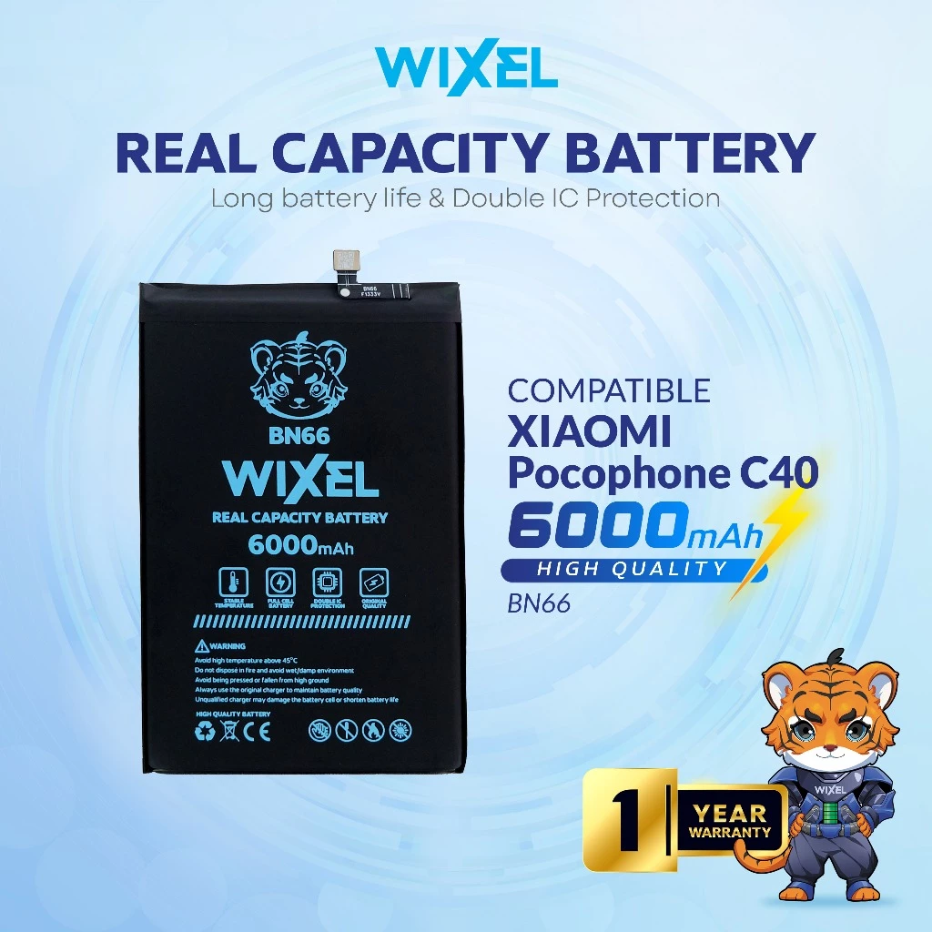 WIXEL Baterai BN66 XiaoMi Poco C40 Pocophone Double Power Real Capacity Batre Batrai Battery Dual Phone