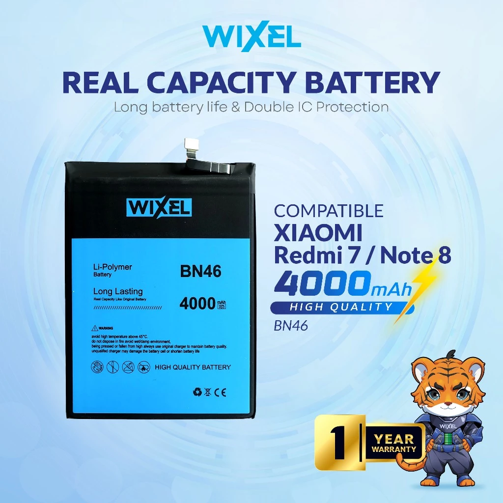 WIXEL Baterai XiaoMi BN46 Redmi 7 Note 8 Real Capacity Battery Original 100% Double Power Ori Batre Batrai HP Handphone BN 46