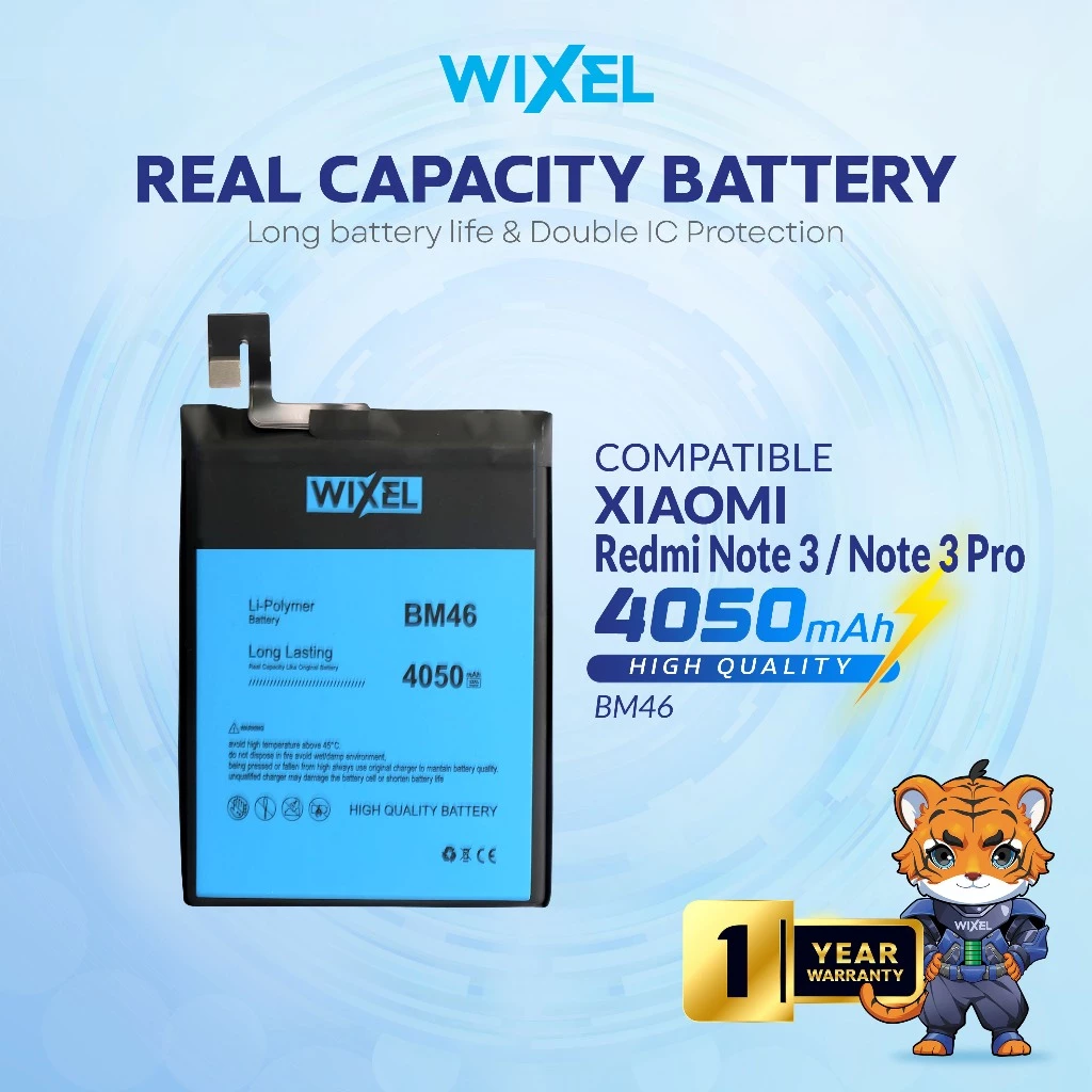 WIXEL Baterai XiaoMi BM46 Redmi Note 3 / Note 3 Pro Real Capacity Battery Original 100% Double Power Ori Batre Batrai HP