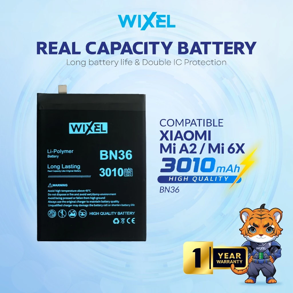 WIXEL Baterai XiaoMi MiA2 Mi A2 Mi 6X Mi6X BN36 Batre Batrai Battery Handphone HP BN 36 Double Power Original Dual Ori