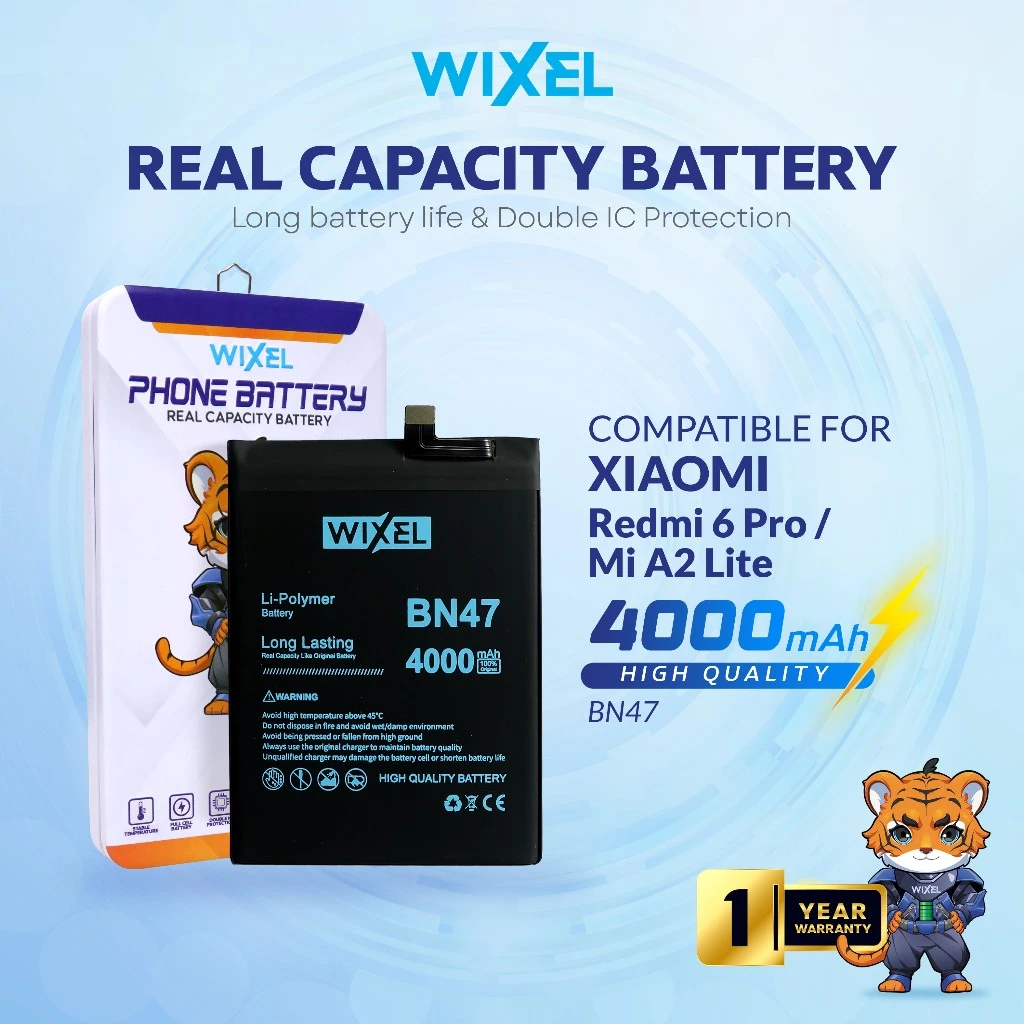 WIXEL Baterai XiaoMi BN47 Mi A2 Lite Redmi 6 Pro Real Capacity Double Power Original Batre Batrai Battery Dual BN 47 Ori HP Handphone
